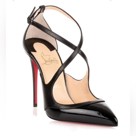 Christian Louboutin Shoes - Christian Louboutin Crissos Black Strappy Patent 100mm Pumps Size 38.5 With Box